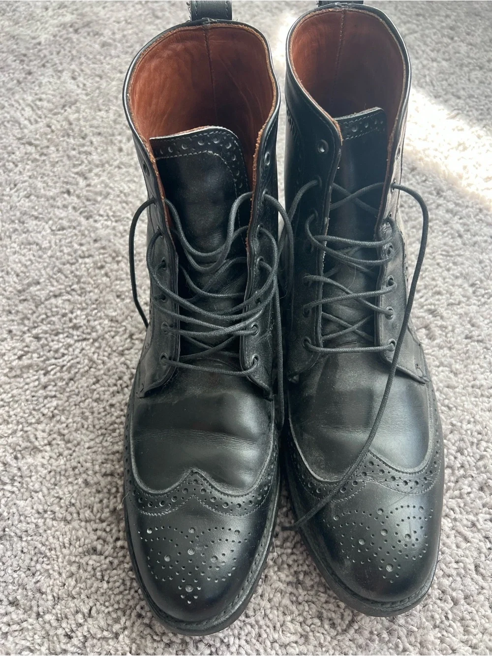 Allen Edmonds Black Leather Wingtip Lace-Up Boots